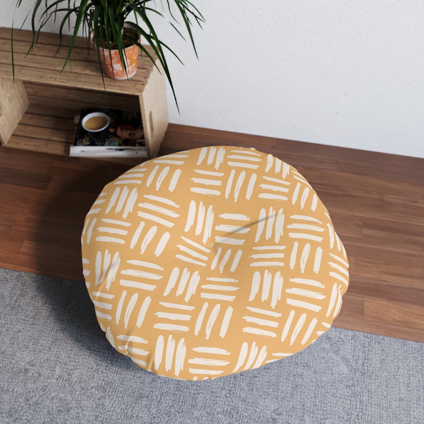 Golden Strokes Tufted Floor Pillow, Round