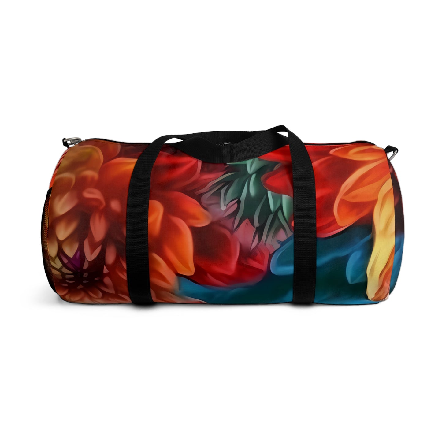 Blooming Paradise: Blue, Red, and Orange Flower Patterned Duffel Bag