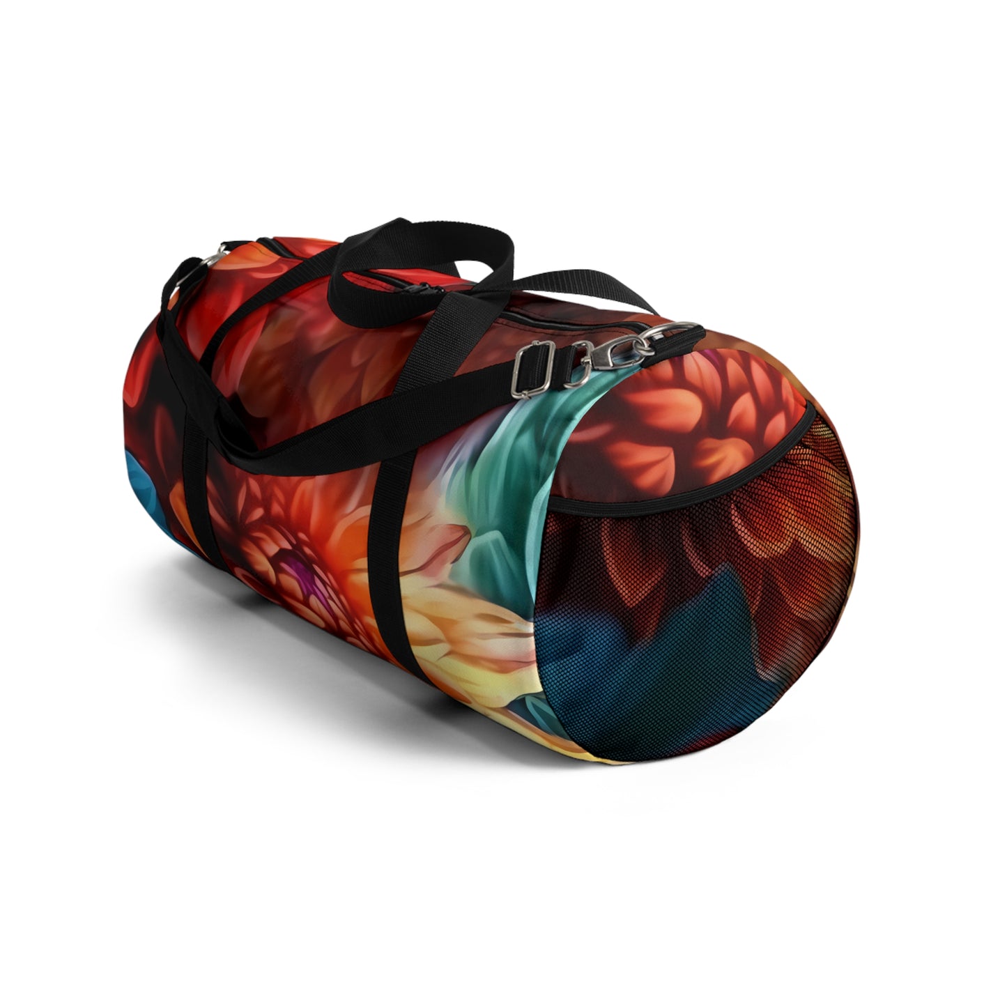 Blooming Paradise: Blue, Red, and Orange Flower Patterned Duffel Bag