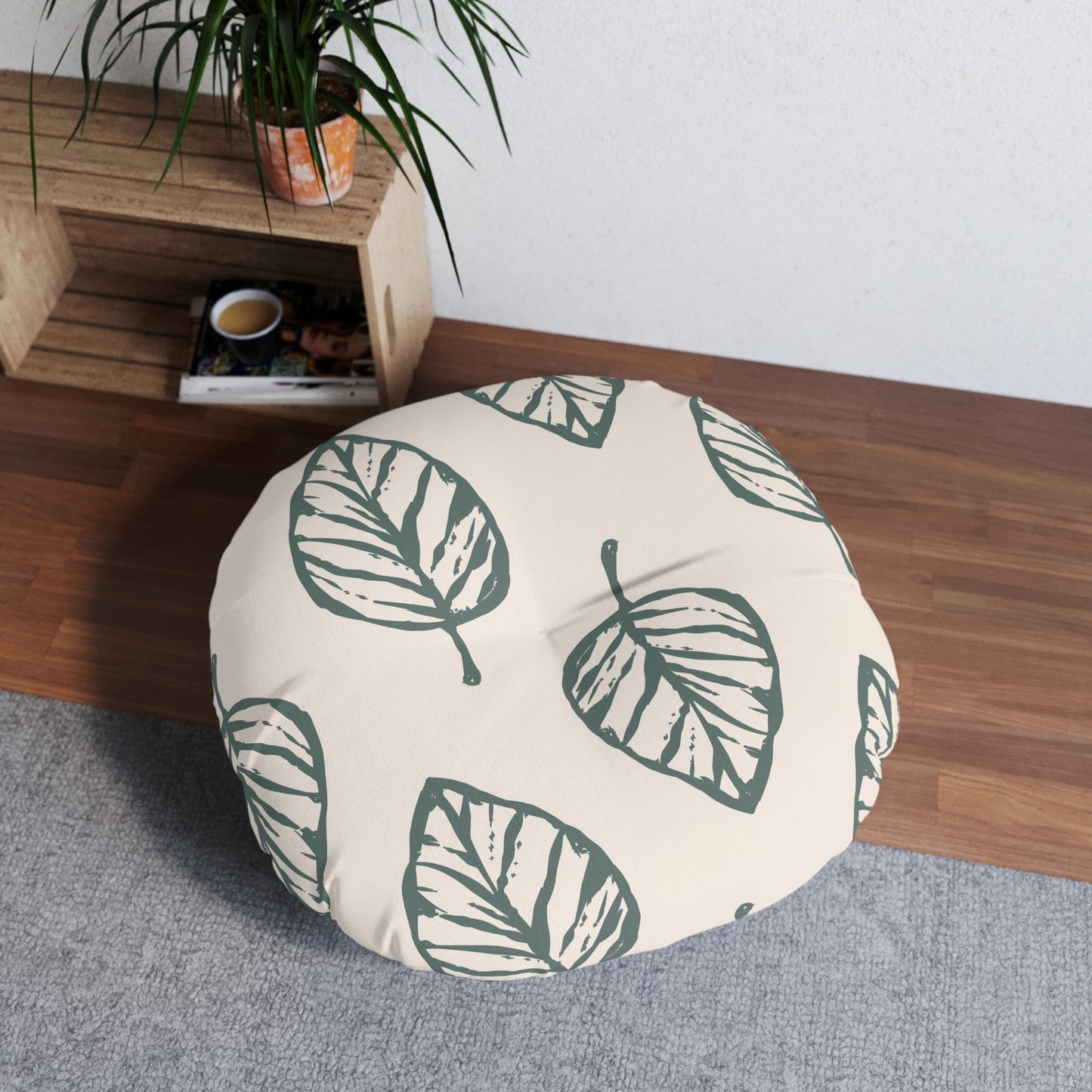 Leafy Oasis Tufted Floor Pillow, Round