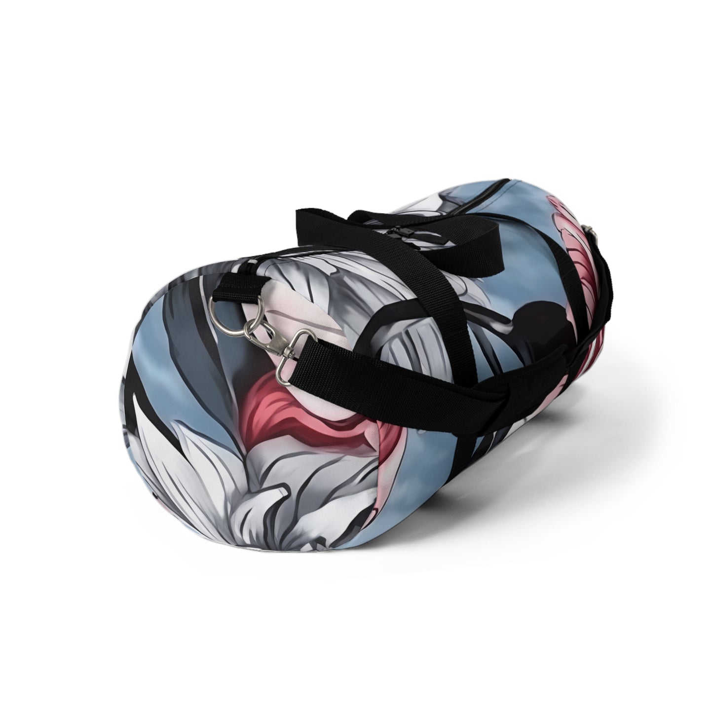 Dahlia Elegance: Gray, Pink, and Blue Duffel Bag