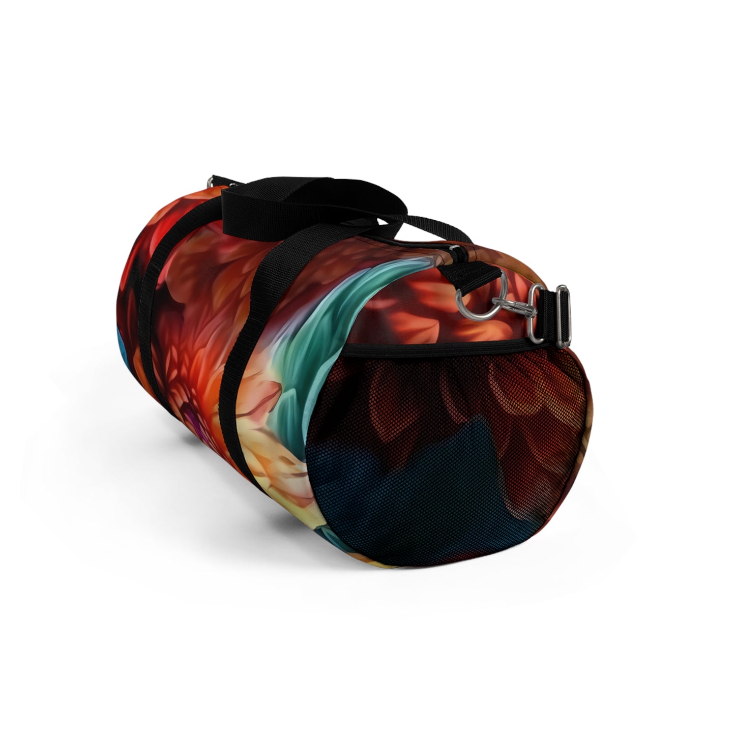 Blooming Paradise: Blue, Red, and Orange Flower Patterned Duffel Bag