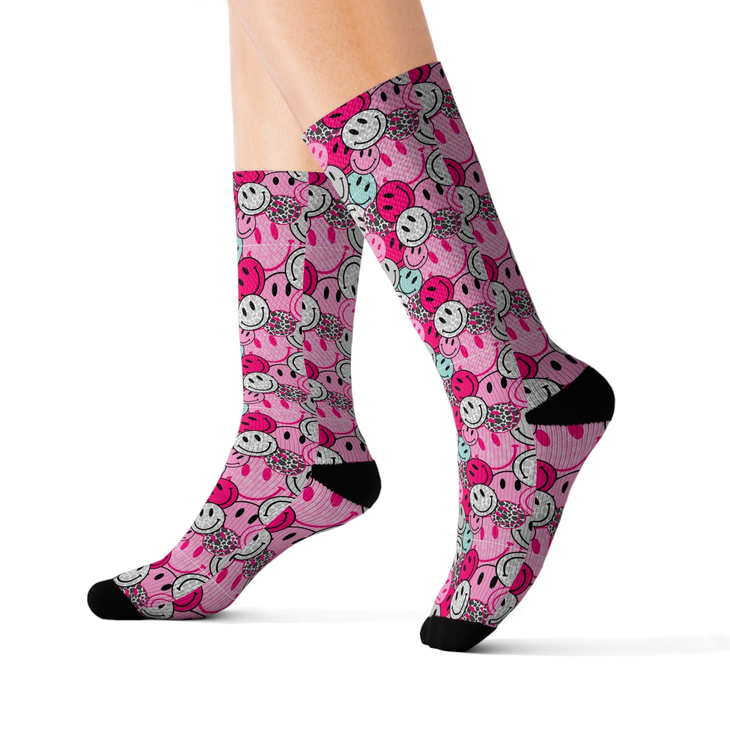 Pink and Blue Smiley Sublimation Socks