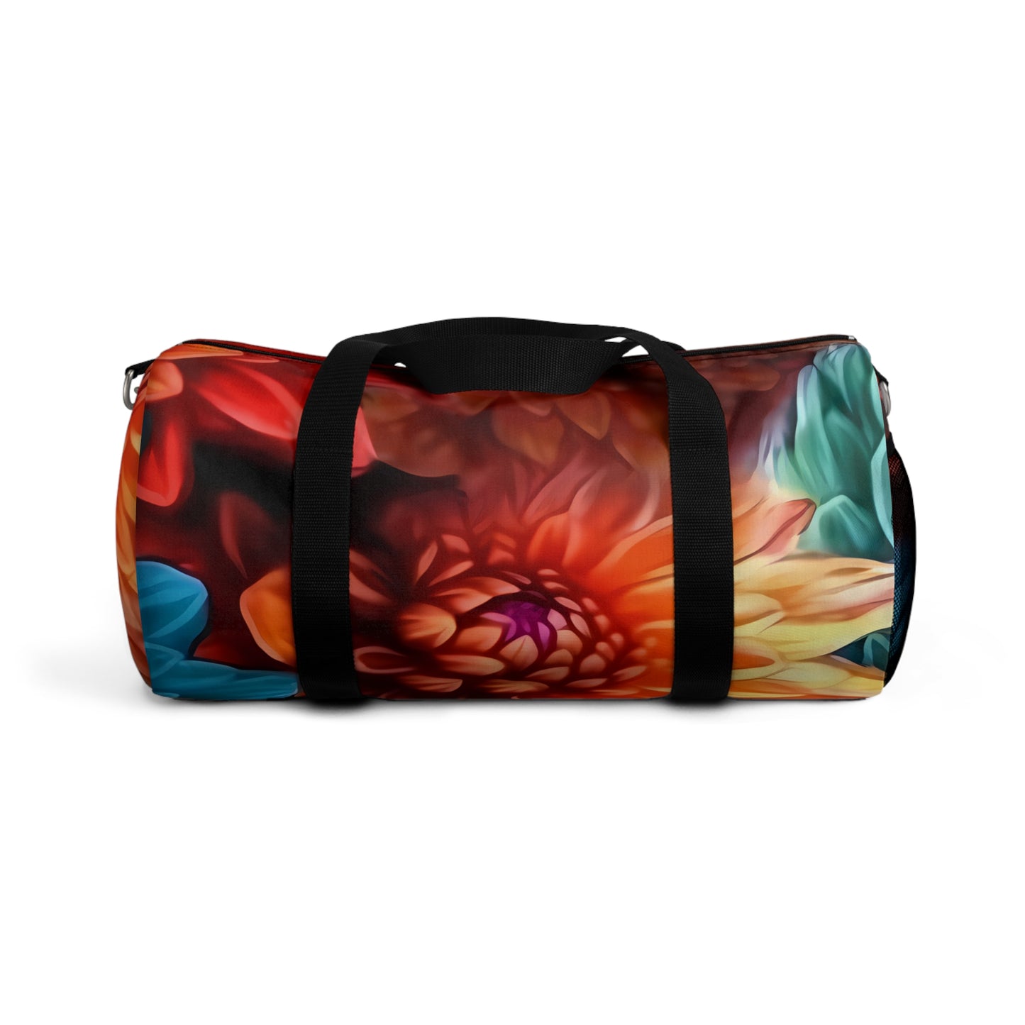 Blooming Paradise: Blue, Red, and Orange Flower Patterned Duffel Bag