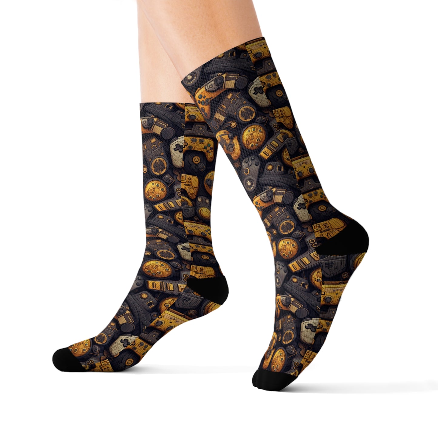 Black and Gold Gaming Sublimation Socks