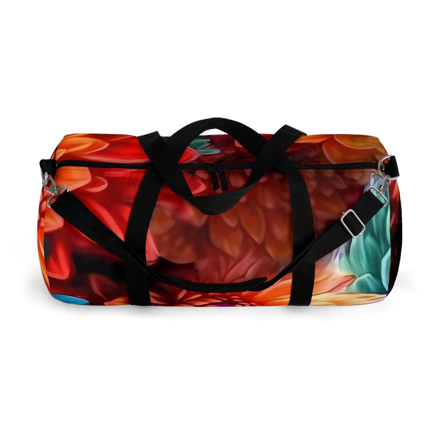 Blooming Paradise: Blue, Red, and Orange Flower Patterned Duffel Bag