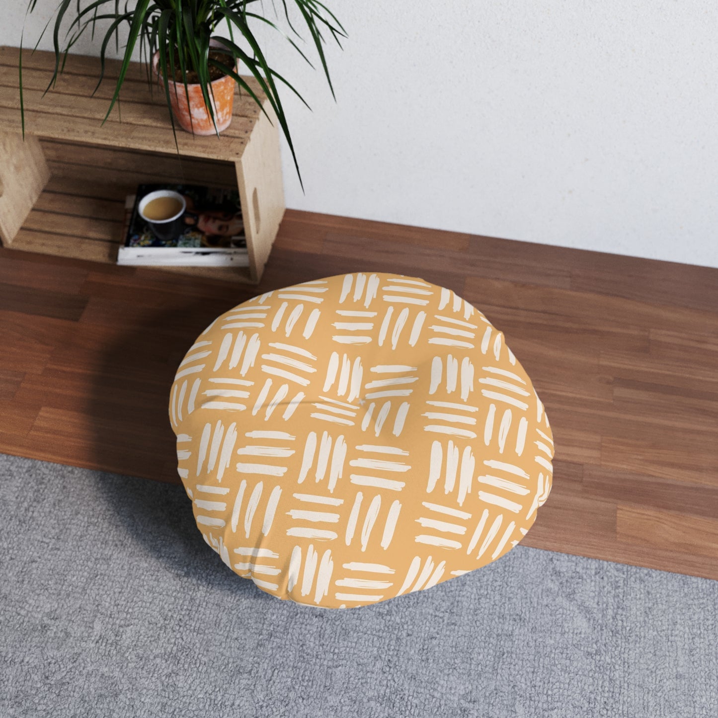 Golden Strokes Tufted Floor Pillow, Round