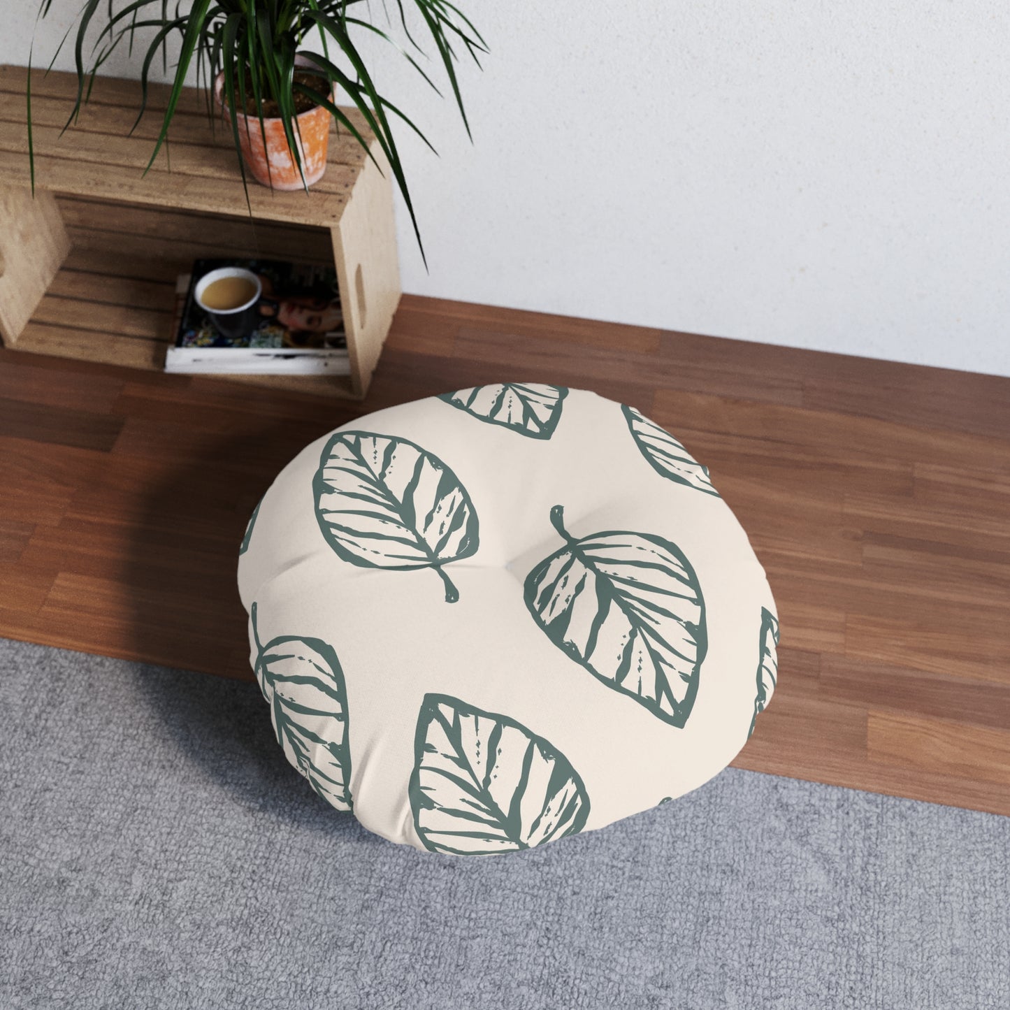 Leafy Oasis Tufted Floor Pillow, Round