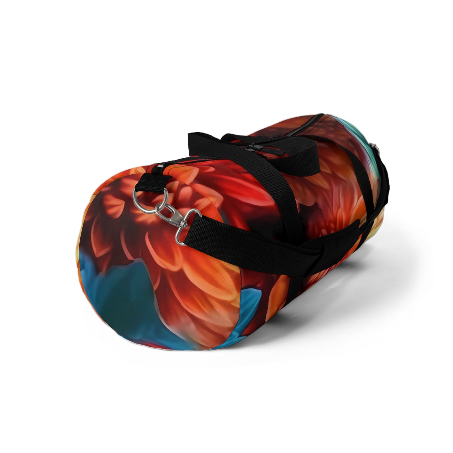 Blooming Paradise: Blue, Red, and Orange Flower Patterned Duffel Bag