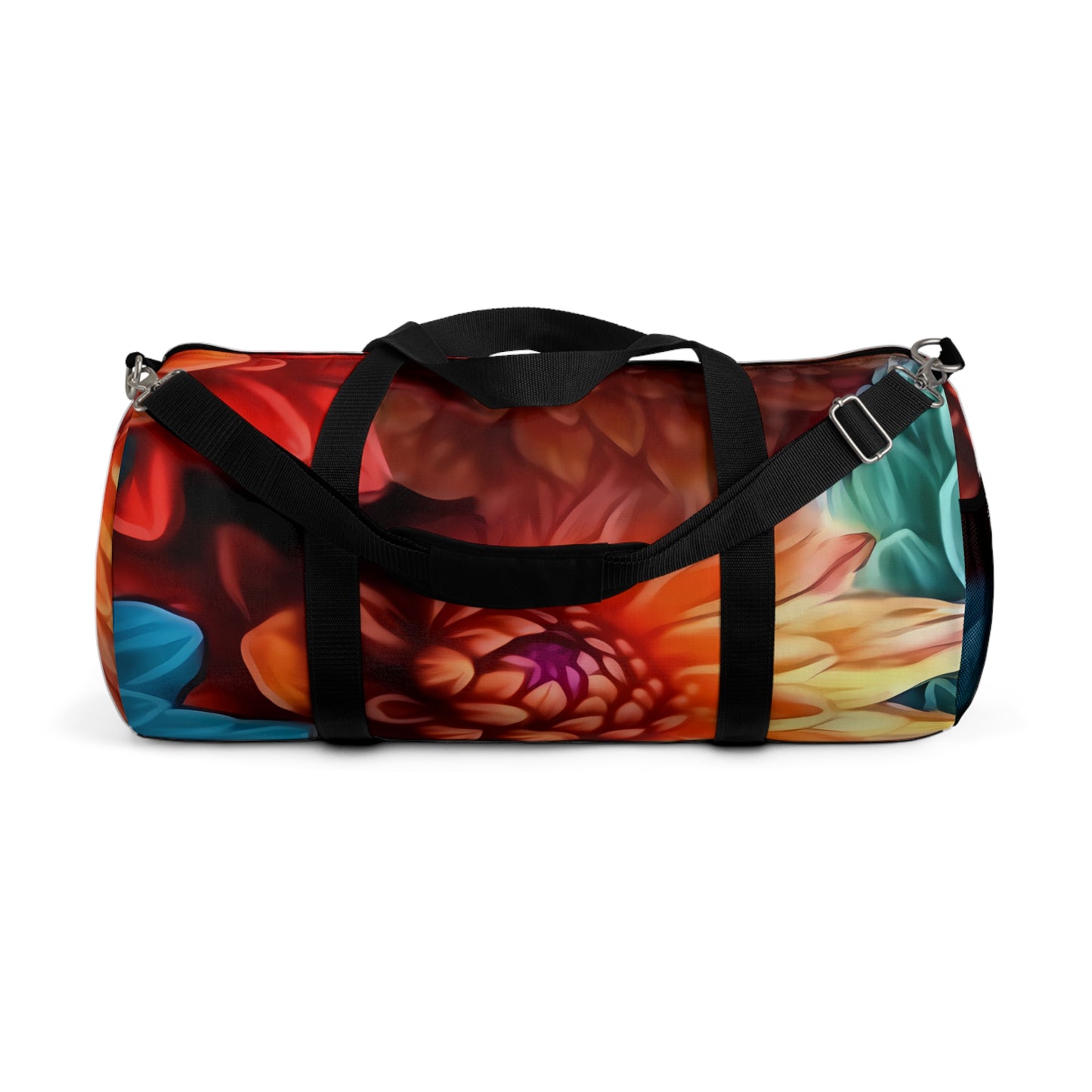 Blooming Paradise: Blue, Red, and Orange Flower Patterned Duffel Bag
