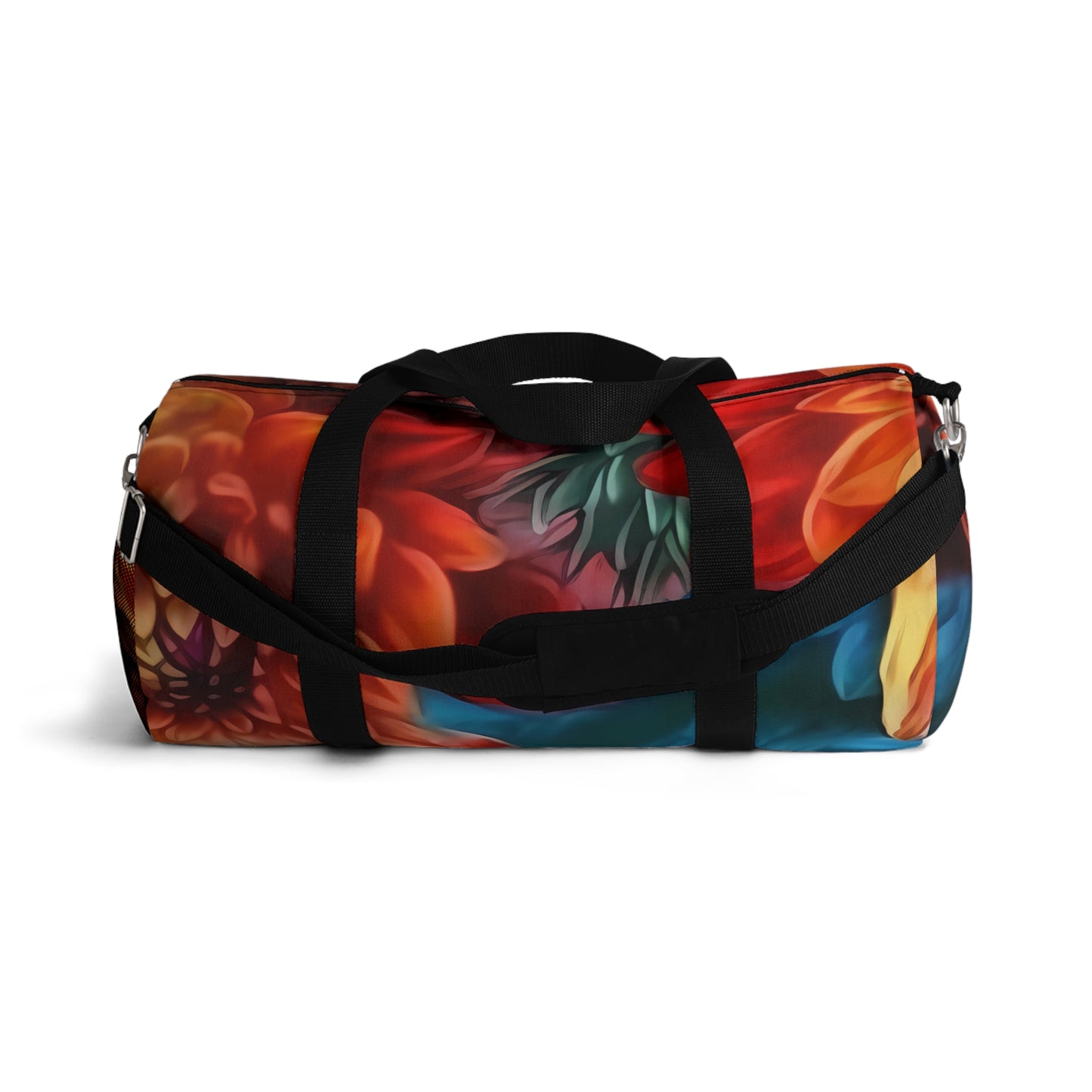 Blooming Paradise: Blue, Red, and Orange Flower Patterned Duffel Bag