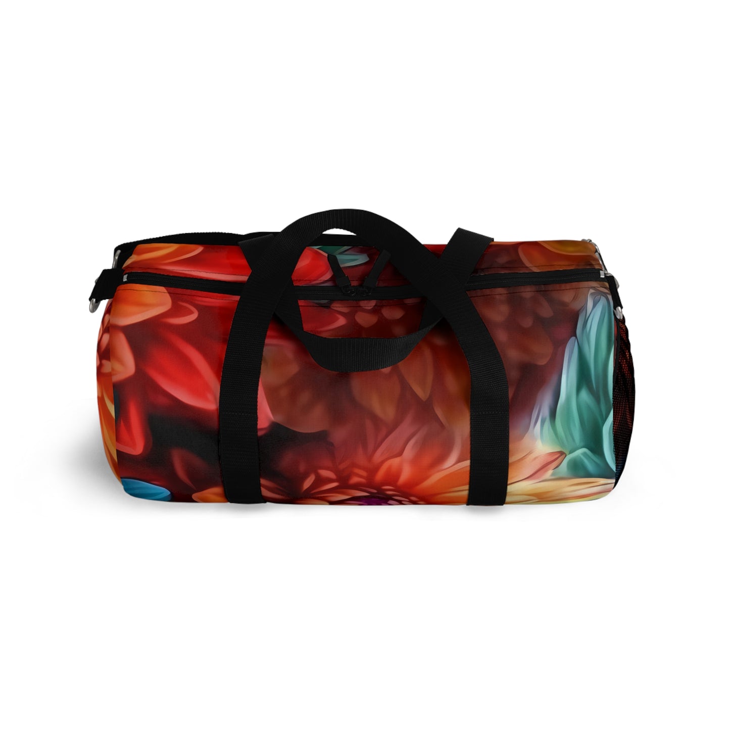 Blooming Paradise: Blue, Red, and Orange Flower Patterned Duffel Bag