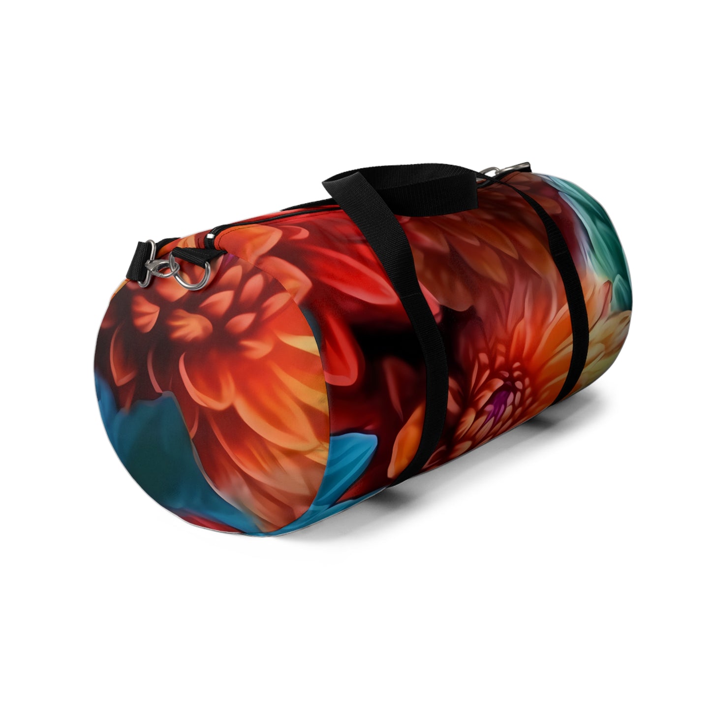 Blooming Paradise: Blue, Red, and Orange Flower Patterned Duffel Bag