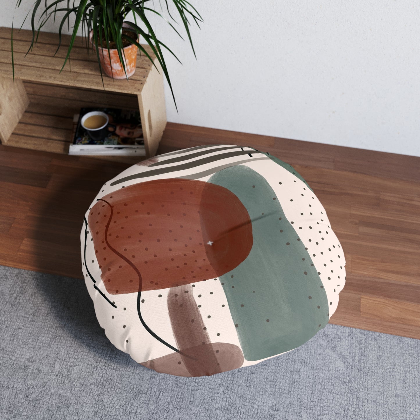 Boho Retro Green Tufted Floor Pillow, Round