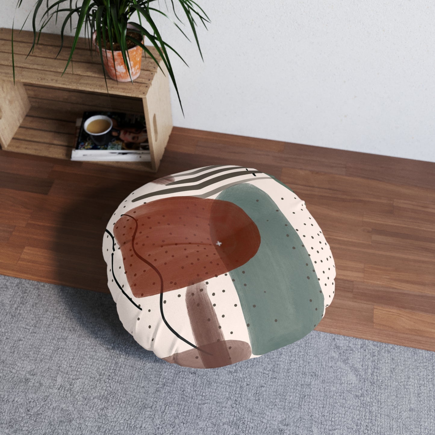Boho Retro Green Tufted Floor Pillow, Round