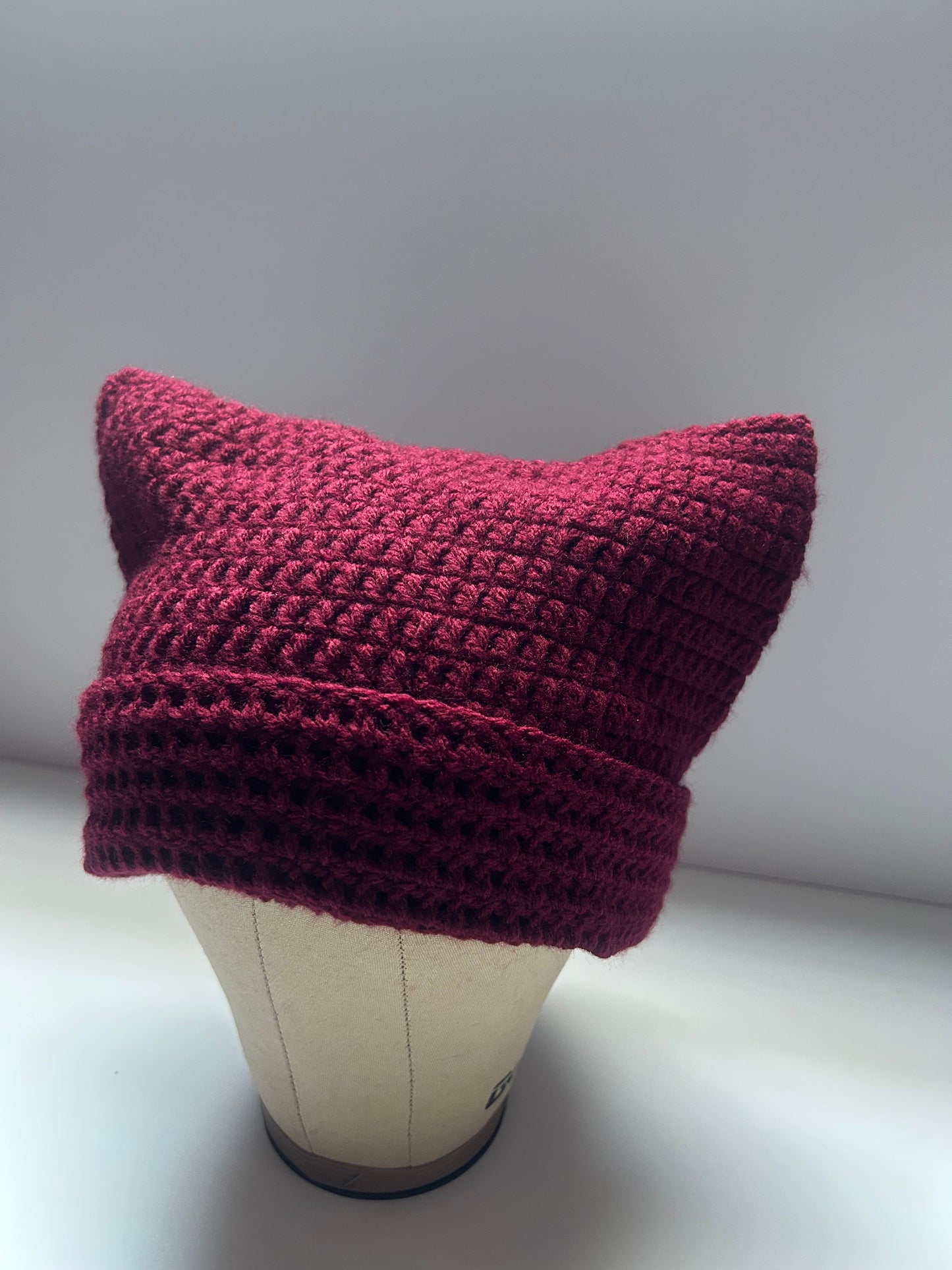 Crochet Cat Beanie-Wine