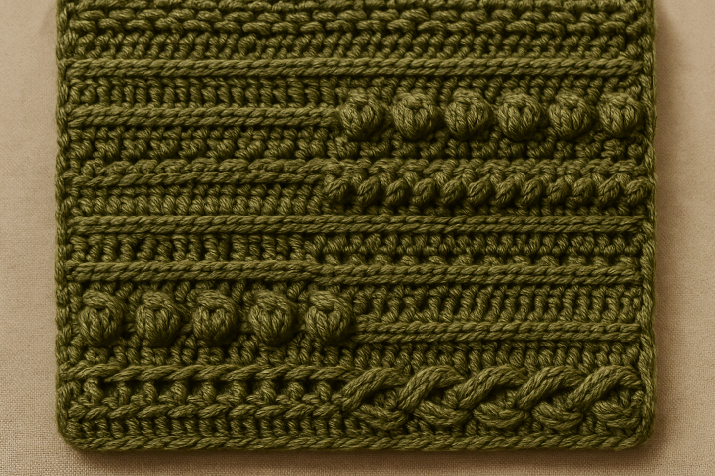 olive green crochet sample