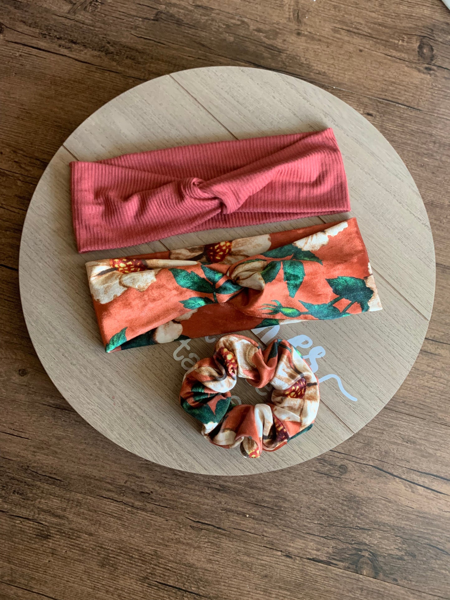 Velvet Floral Orange Scrunchies