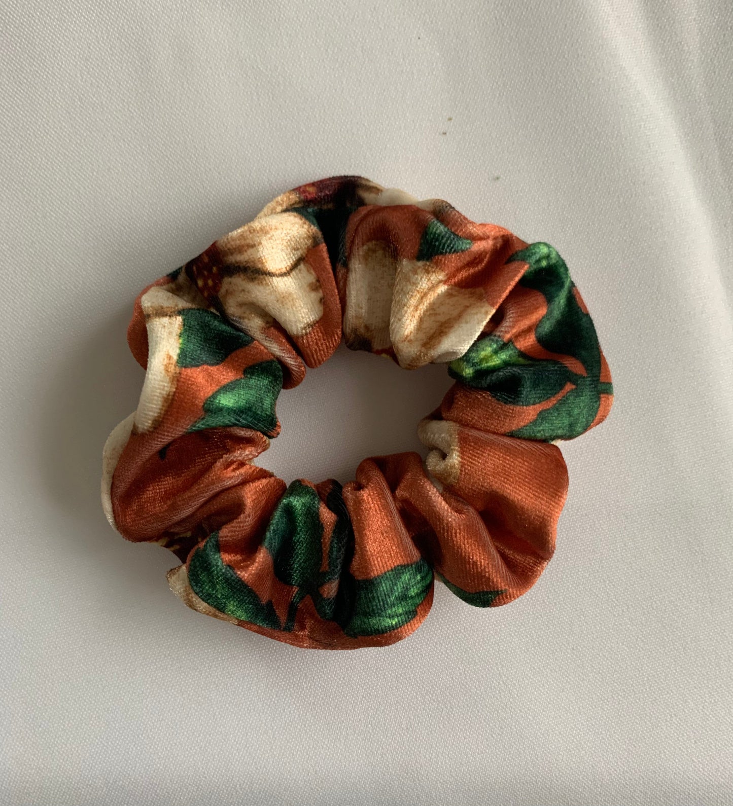 Velvet Floral Orange Scrunchies