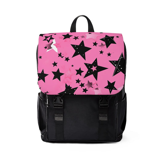 Starry Night in Pink Unisex Casual Shoulder Backpack