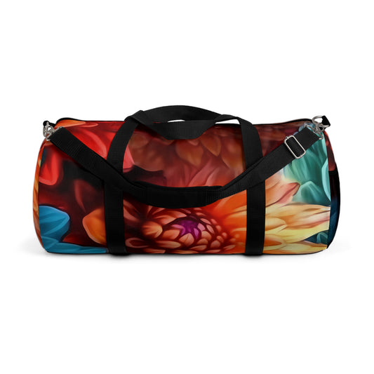 Blooming Paradise: Blue, Red, and Orange Flower Patterned Duffel Bag