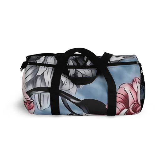 Dahlia Elegance: Gray, Pink, and Blue Duffel Bag