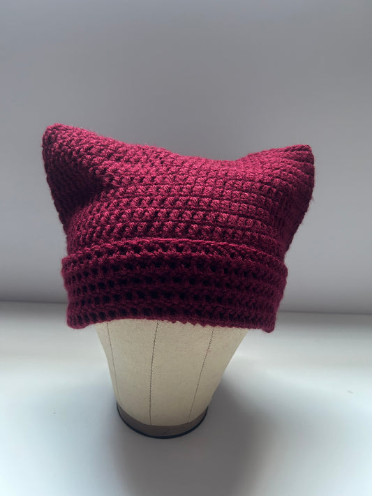 Crochet Cat Beanie-Wine