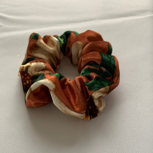Velvet Floral Orange Scrunchies